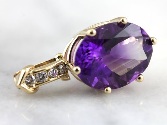 Dark Purple Amethyst and Diamond Pendant