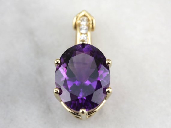 Dark Purple Amethyst and Diamond Pendant