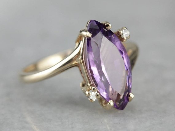 Amethyst and Diamond Bypass Ring