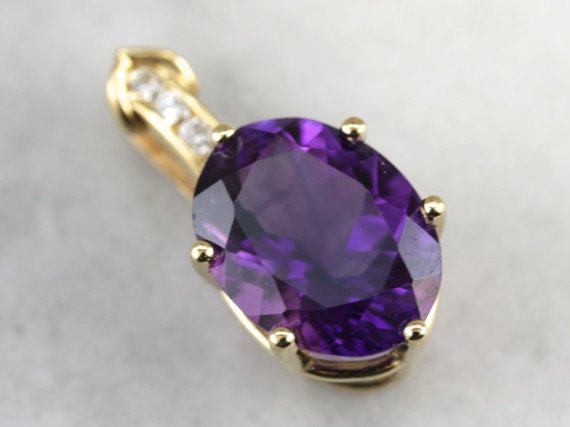 Dark Purple Amethyst and Diamond Pendant