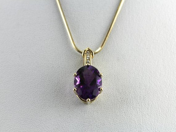 Dark Purple Amethyst and Diamond Pendant