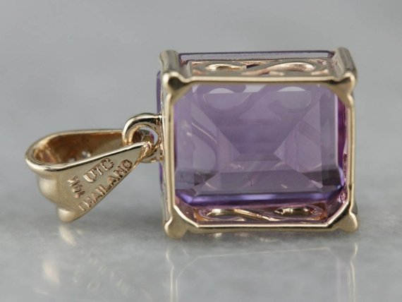 Amethyst And Diamond Drop Rectangular Cut Pendant