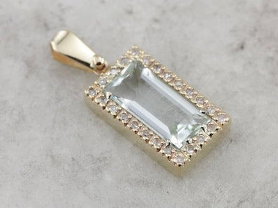 Sleek Aquamarine & Diamond Framed Pendant