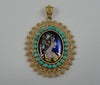 Enamel Color Cameo with Fine Filigree Frame and Turquoise