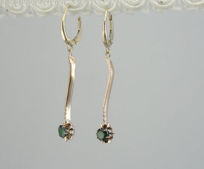 Beautiful Demantoid Garnet Rose Gold Bar Drop Earrings