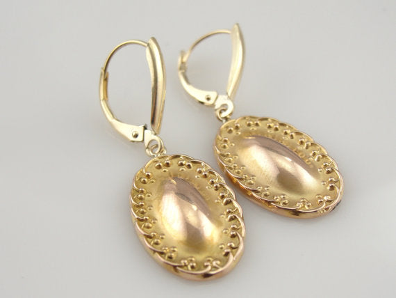 Upcycled Victorian Oval Gold Drop Earrings
