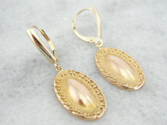 Upcycled Victorian Oval Gold Drop Earrings