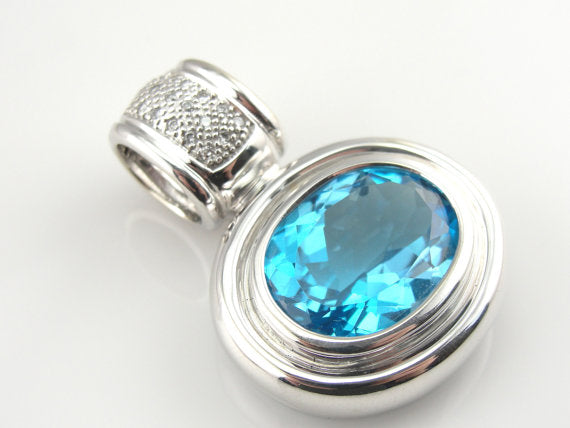 Large Blue Topaz White Gold Statement Pendant