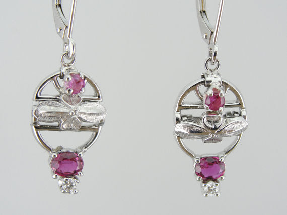 Platinum and Ruby Retro Era Drop Earrings