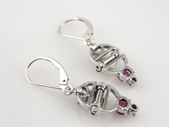 Platinum and Ruby Retro Era Drop Earrings