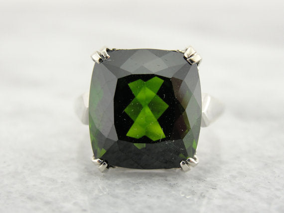 Large Green Tourmaline in Simple Ring