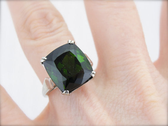 Large Green Tourmaline in Simple Ring