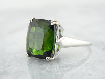 Large Green Tourmaline in Simple Ring
