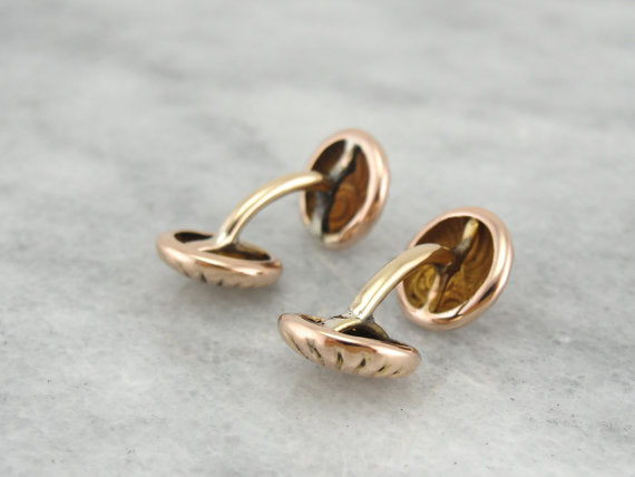 Rose Gold Victorian Cufflinks with Cornucopia Motif