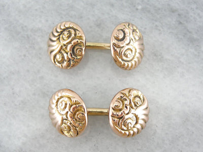 Rose Gold Victorian Cufflinks with Cornucopia Motif