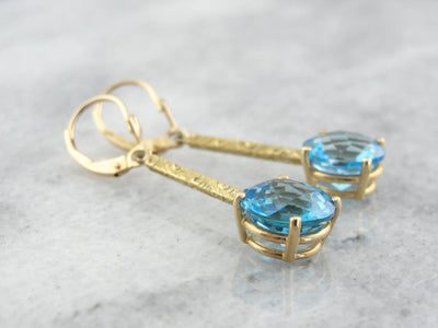 Gorgeous Blue Topaz Earrings, Antique Art Deco Drops, Pierced