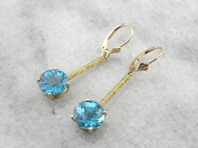 Gorgeous Blue Topaz Earrings, Antique Art Deco Drops, Pierced