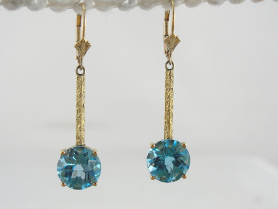 Gorgeous Blue Topaz Earrings, Antique Art Deco Drops, Pierced