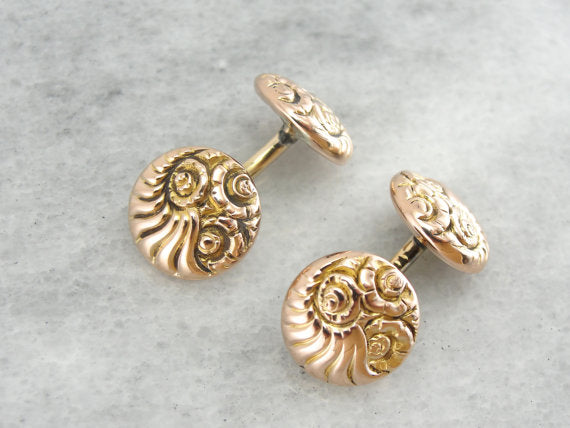 Rose Gold Victorian Cufflinks with Cornucopia Motif