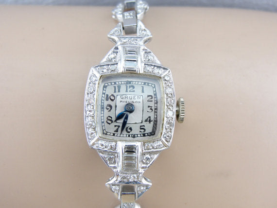 Art Deco Gruen Wrist Watch in Platinum and Diamond