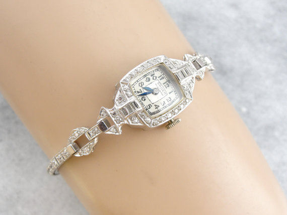 Art Deco Gruen Wrist Watch in Platinum and Diamond