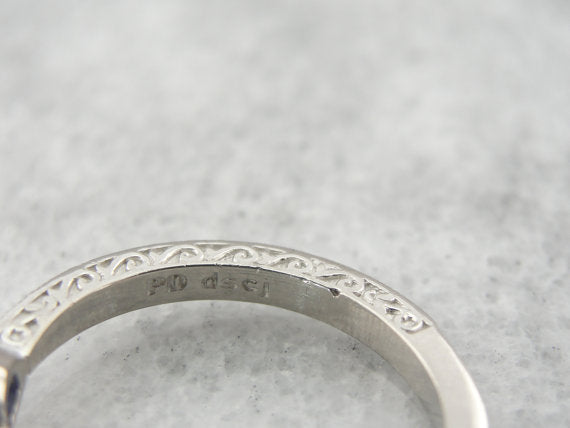 Vintage Palladium Engagement Ring with Cushion Cut Blue Sapphire