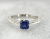 Vintage Palladium Engagement Ring with Cushion Cut Blue Sapphire