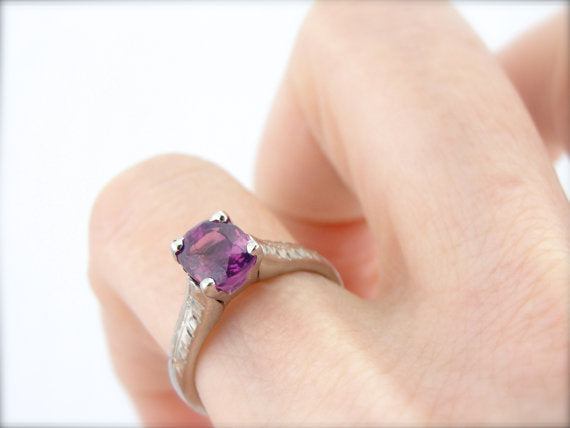 Fuchsia Pink Sapphire and Minimalist White Gold Engagement Ring
