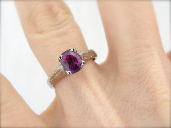 Fuchsia Pink Sapphire and Minimalist White Gold Engagement Ring