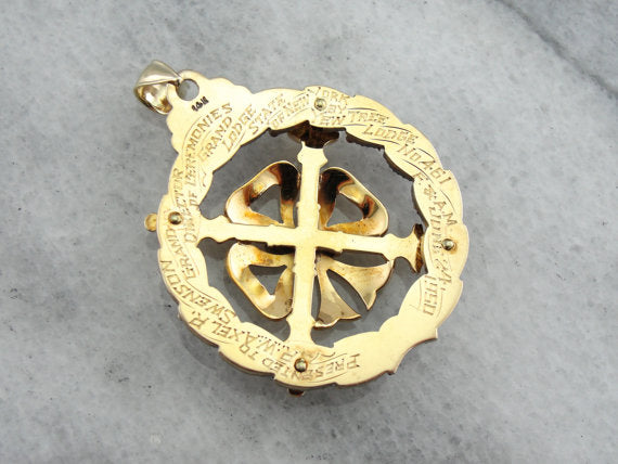 Rosy Yellow Gold Antique Masonic Pendant