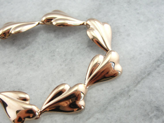 Vintage Rose Gold Bracelet with Polished Leaf Theme