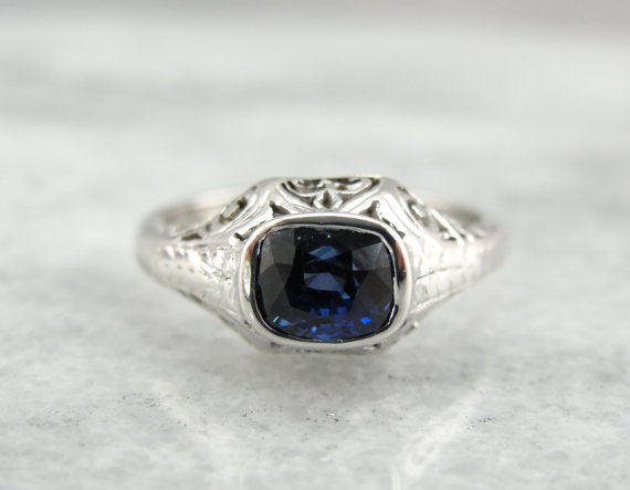 Art Deco Fine Sapphire Engagement Ring