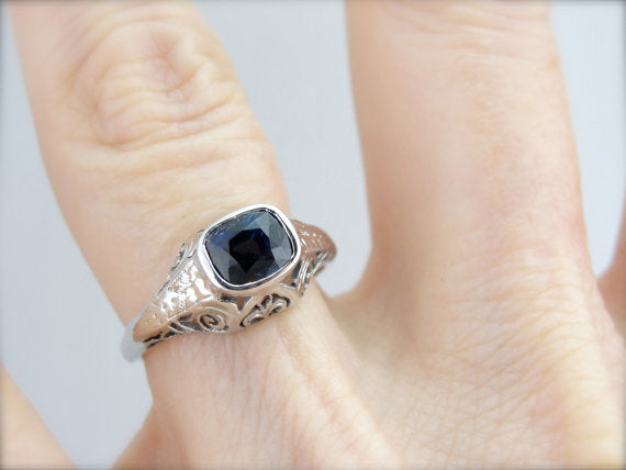 Art Deco Fine Sapphire Engagement Ring
