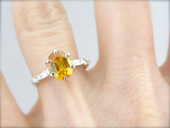 Golden Sapphire Diamond Engagement Ring