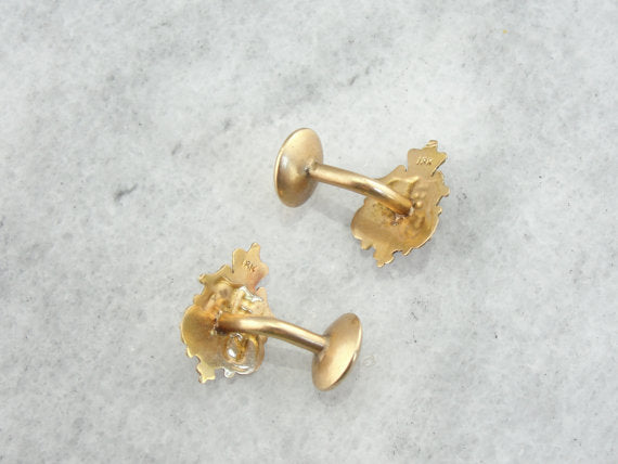 Enamel Crest and Fine Gold Cufflinks