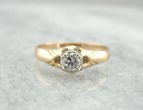 Diamond Studded Belcher Engagement Ring