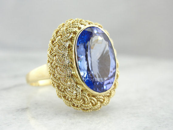 Tanzanite in Modernist Style Cocktail Ring