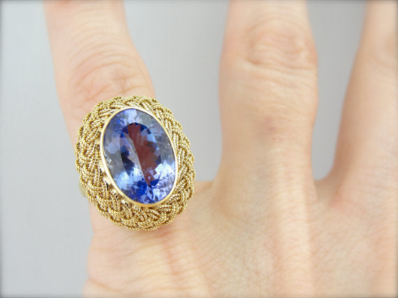 Tanzanite in Modernist Style Cocktail Ring