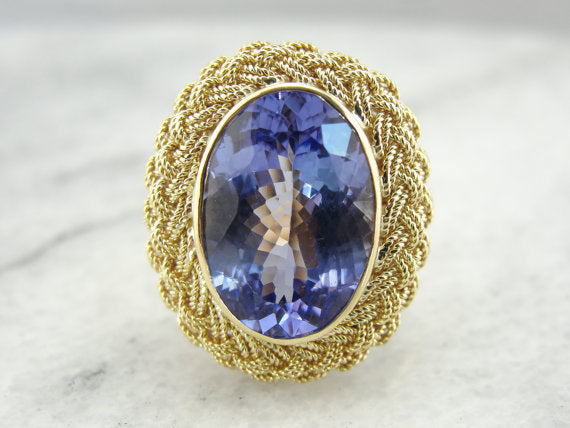 Tanzanite in Modernist Style Cocktail Ring