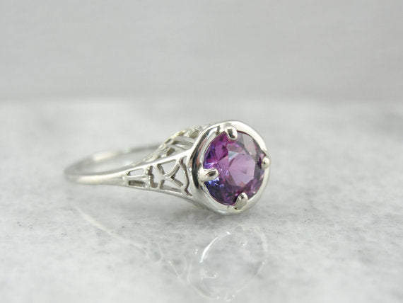 Pink Sapphire in a Classic Filigree Art Deco Engagement Ring