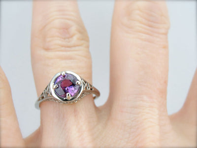 Pink Sapphire in a Classic Filigree Art Deco Engagement Ring