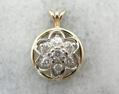 Signet Diamond Frame Pendant in Rose and White Gold