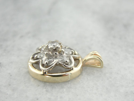 Signet Diamond Frame Pendant in Rose and White Gold