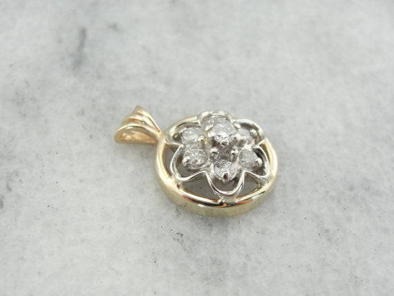 Signet Diamond Frame Pendant in Rose and White Gold