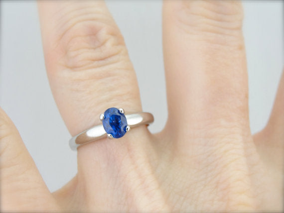 Exceptional Cobalt Blue Ceylon Sapphire in a Traditional Platinum Engagement Ring, Benchmark Quality Stone