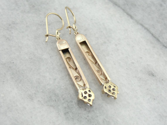 Fine Diamond and Rose Gold Drop Earrings From Victorian Era