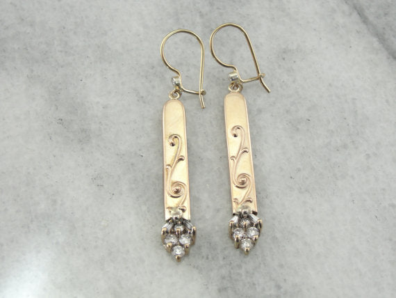 Fine Diamond and Rose Gold Drop Earrings From Victorian Era