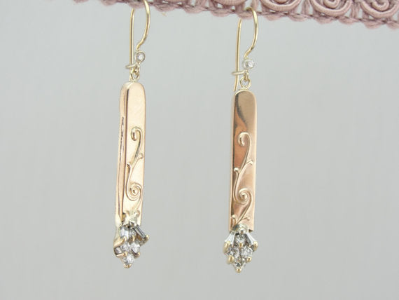 Fine Diamond and Rose Gold Drop Earrings From Victorian Era