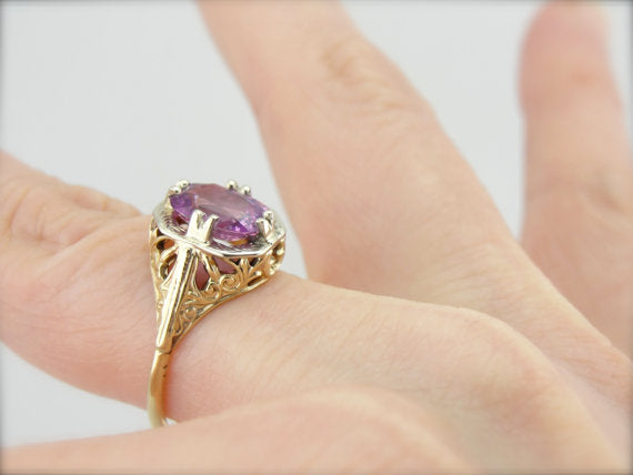 Art Nouveau Filigree Ring with Pink Sapphire
