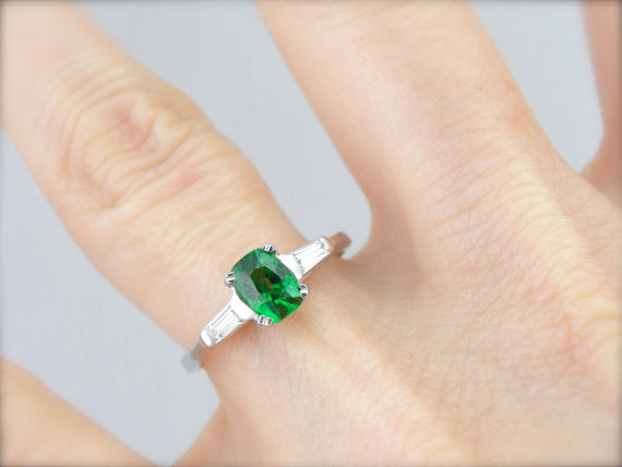 Rare Tsavorite Garnet in Retro Engagement Ring